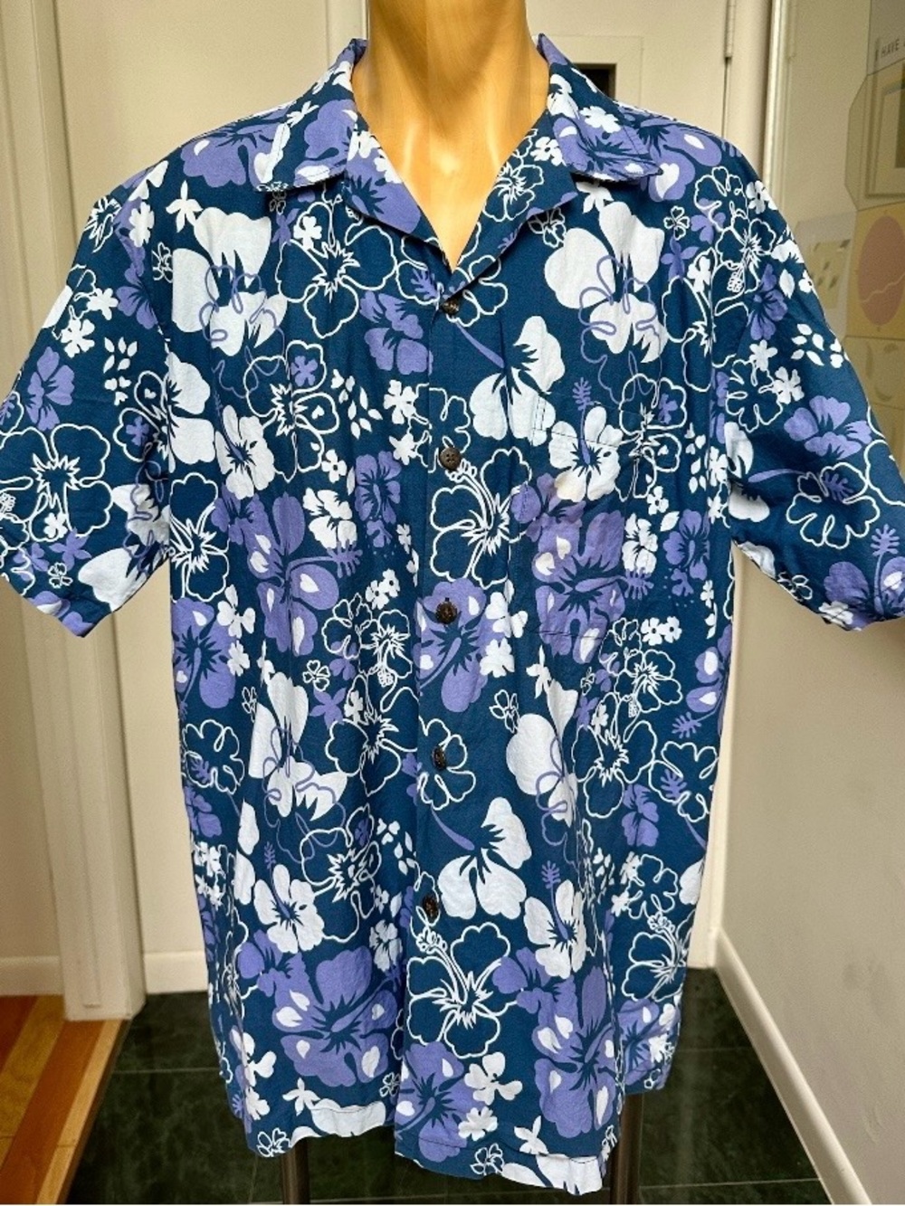 FAN 2 FUN TAHITI MOOREA BORA BORA MENS HAWAIIAN FLORAL COTTON SHIRT BLUE XXL 54